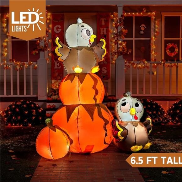 6 FT Thanksgiving Inflatable Stacking Pumpkin Turkey With Built-in LEDs - Picture 3 of 8